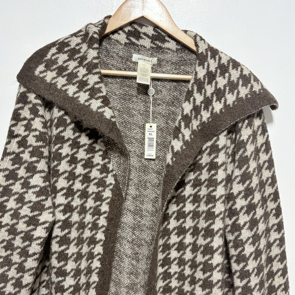 Max Studio Cardigan Womens XL Brown Houndstooth Soft Open Front Sweater - Picture 2 of 8